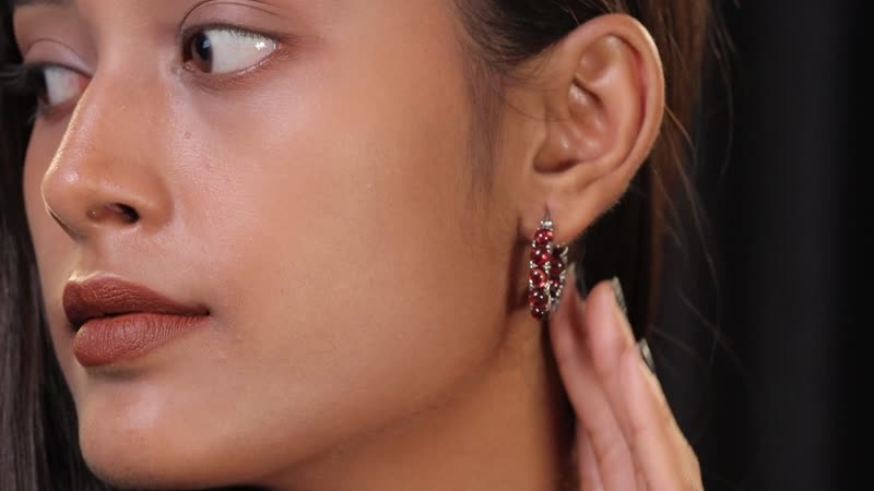 Mozambique Garnet Hoop Earrings in Stainless Steel 13.60 ctw