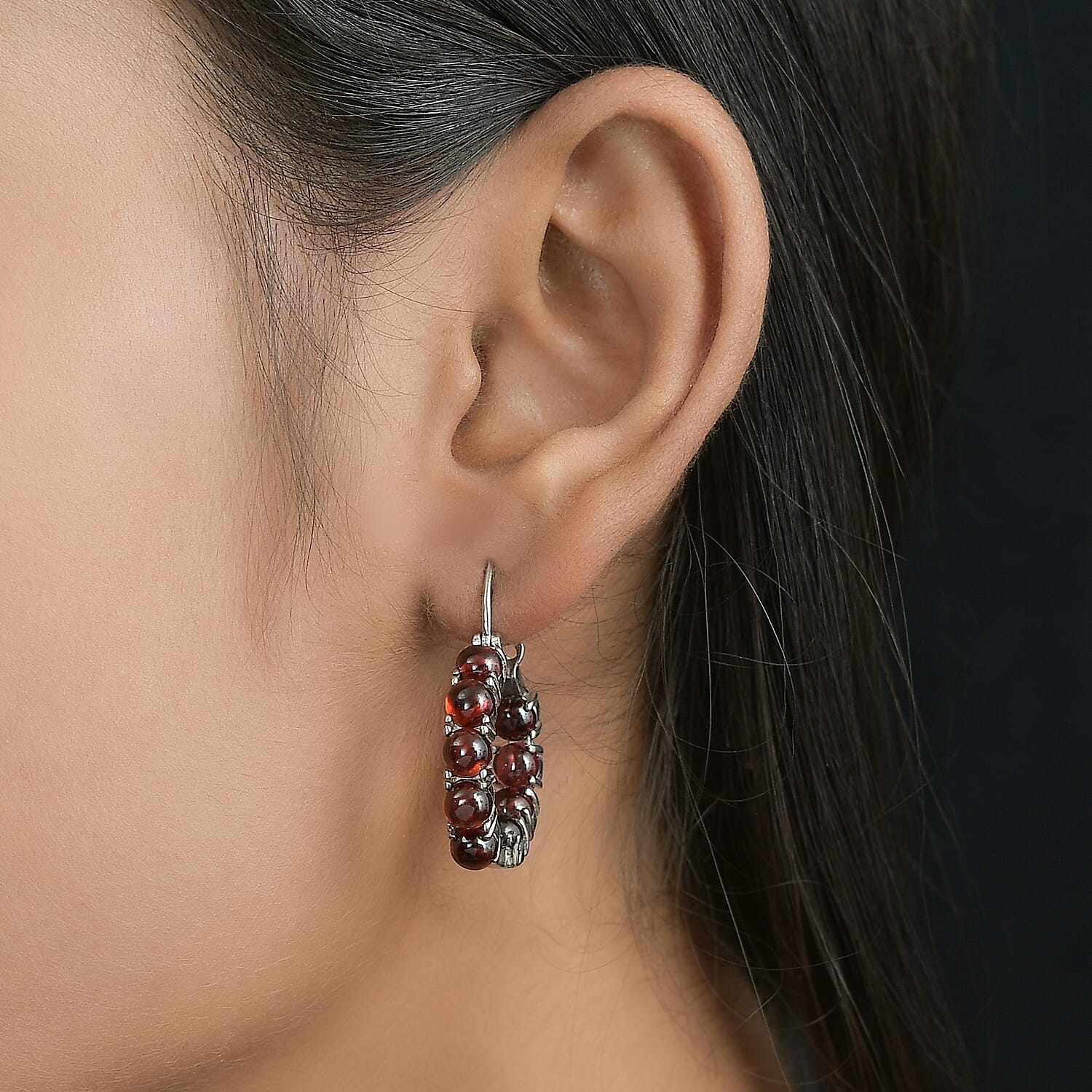 Mozambique Garnet Hoop Earrings in Stainless Steel 13.60 ctw