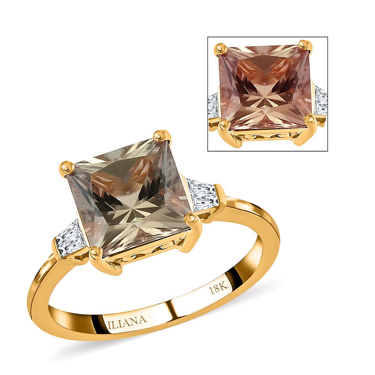 Iliana 18K Yellow Gold AAA Princess Cut Turkizite and G-H SI Diamond Ring (Size 10.5) 3.00 ctw