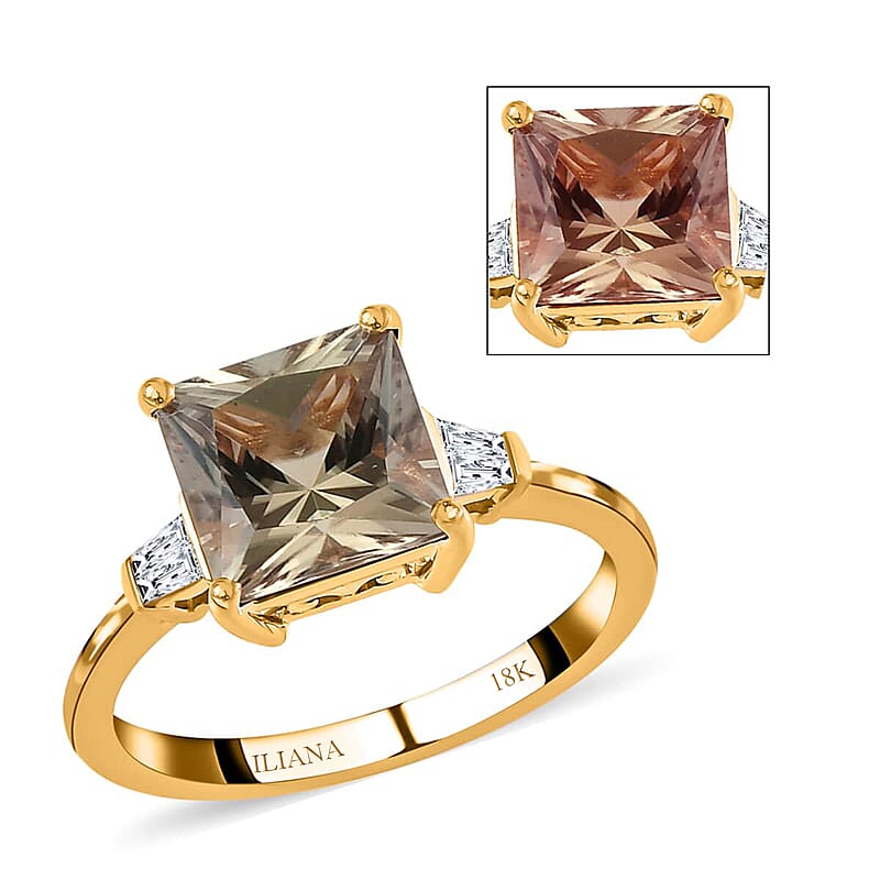 Iliana 18K Yellow Gold AAA Princess Cut Turkizite and G-H SI Diamond Ring (Size 10.5) 3.00 ctw