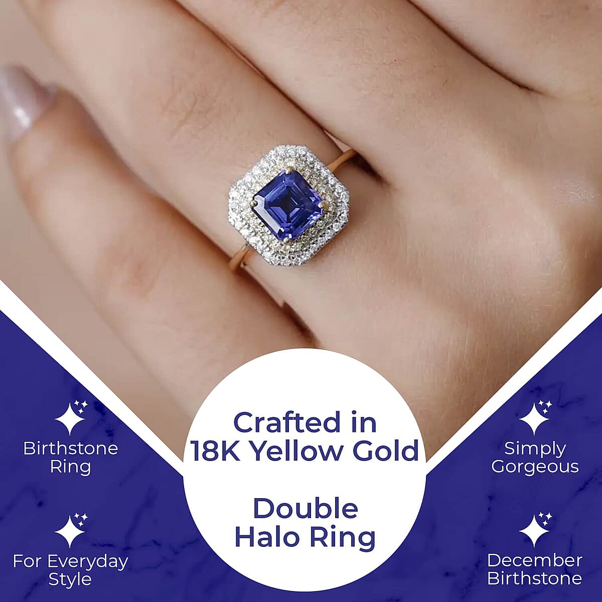 Iliana AAA Tanzanite Halo Ring, Tanzanite Ring, Natural Yellow and White Diamond Accent Ring,18K Yellow Gold Ring, Double Halo Ring, Wedding Rings 1.90 ctw image number 2