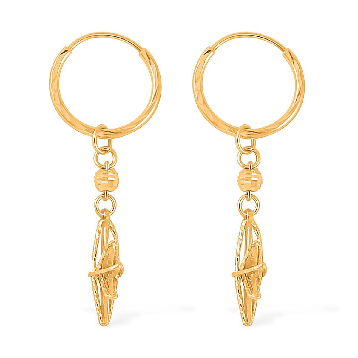24K Yellow Gold Electroform Dangle Earrings 2.50 Grams