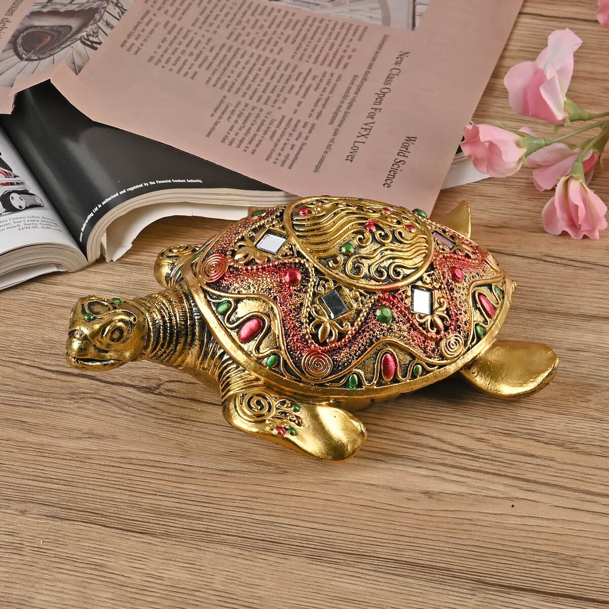 Doorbuster Gold Color Resin Turtle Statue image number 1