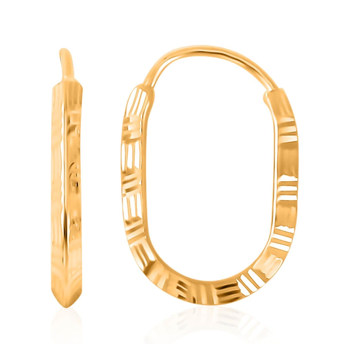 24K Yellow Gold Electroform Oval Hoop Earrings 2 Grams image number 0