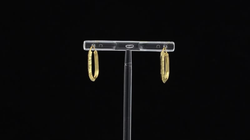 24K Yellow Gold Electroform Oval Hoop Earrings 2 Grams