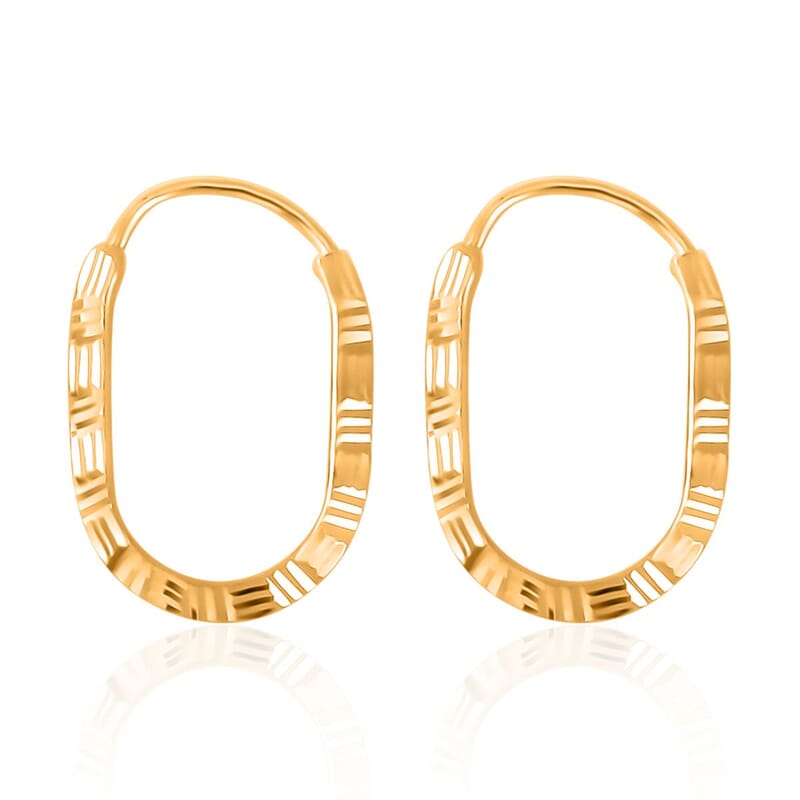 24K Yellow Gold Electroform Oval Hoop Earrings 2 Grams