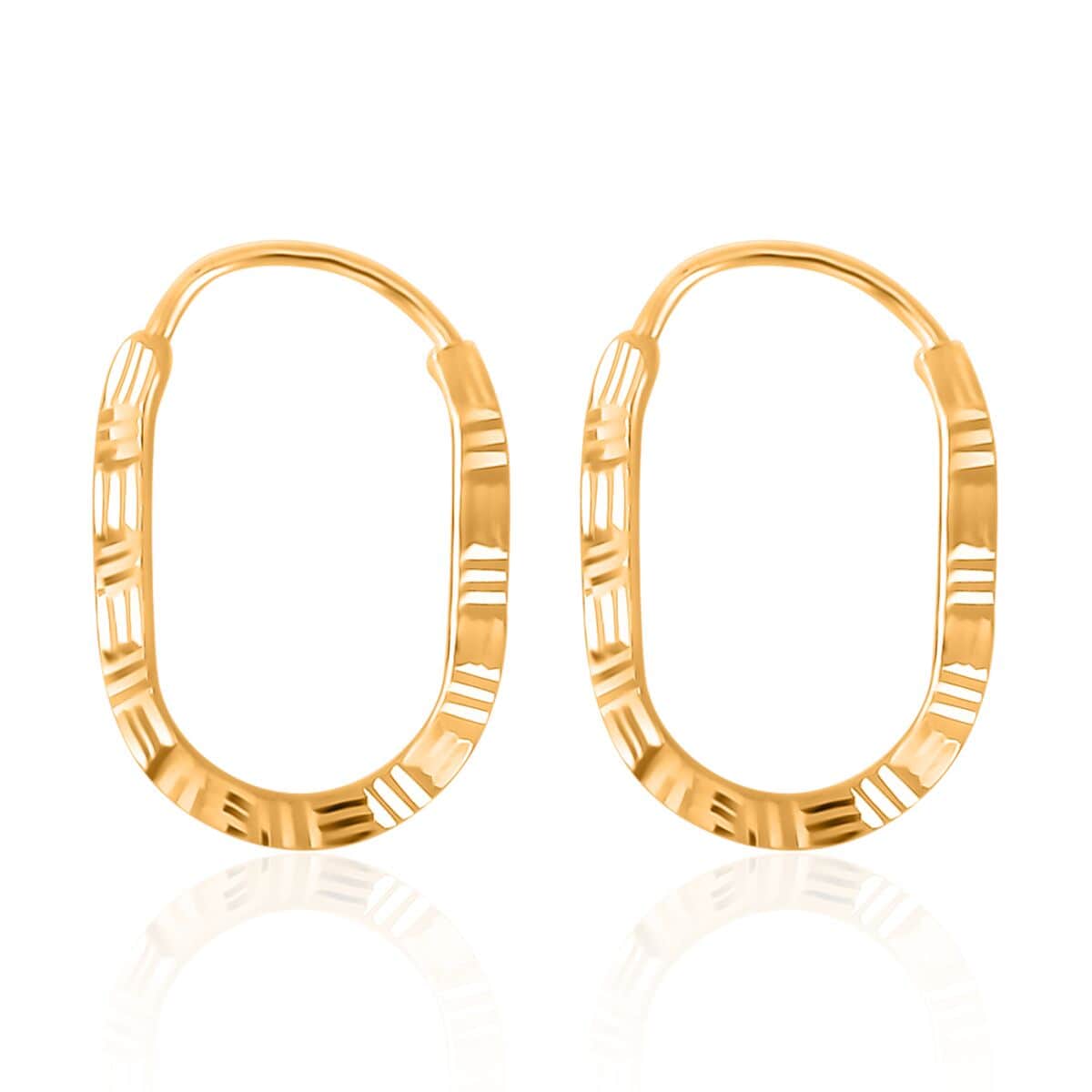24K Yellow Gold Electroform Oval Hoop Earrings 2 Grams image number 2