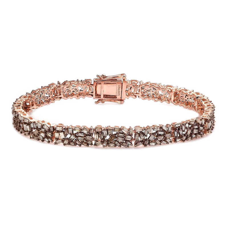 Natural Champagne Diamond 5.00 ctw Bracelet in Vermeil Rose Gold Over Sterling Silver (7.25 In)