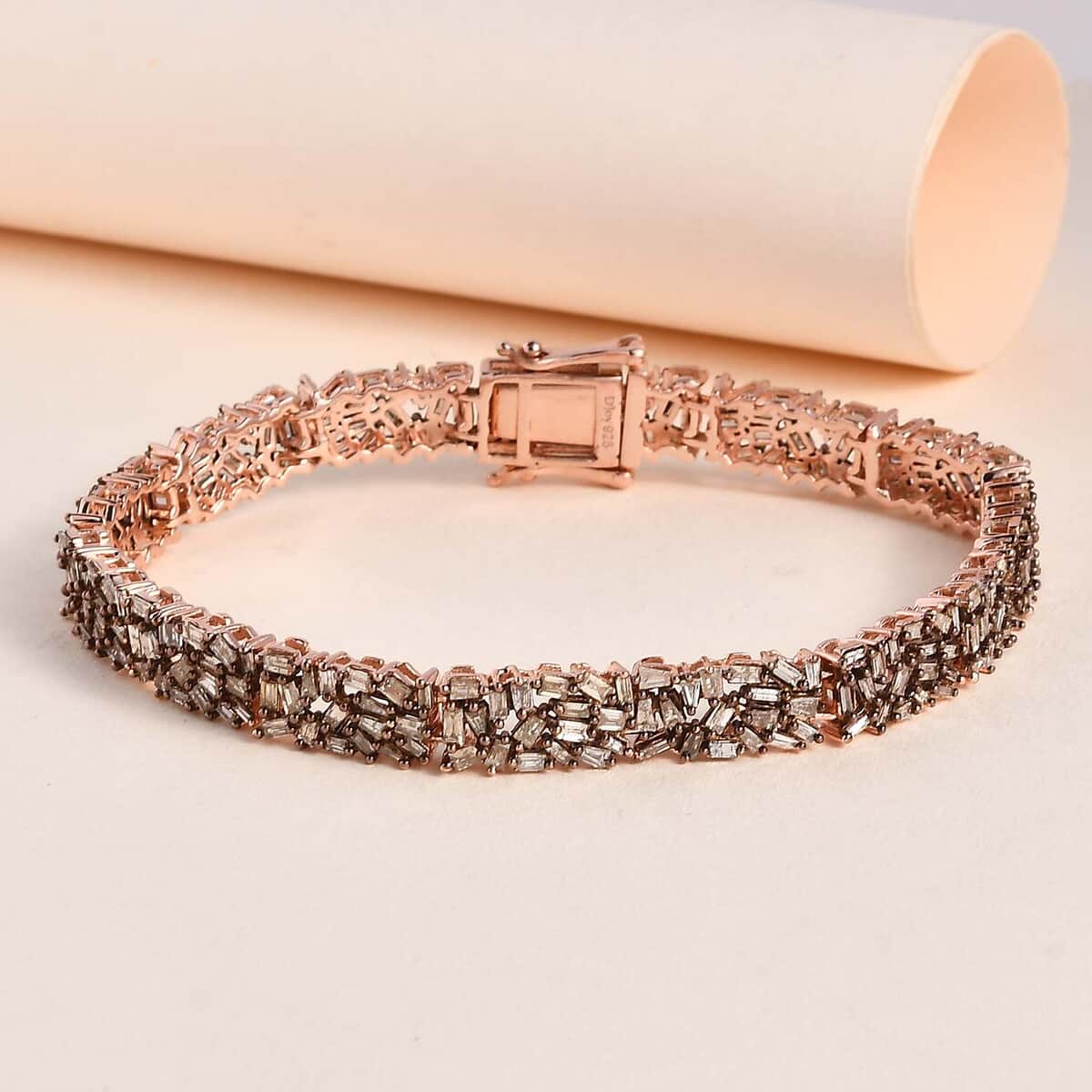 Natural Champagne Diamond Bracelet in Vermeil Rose Gold Over Sterling Silver (7.25 In) 5.00 ctw image number 1