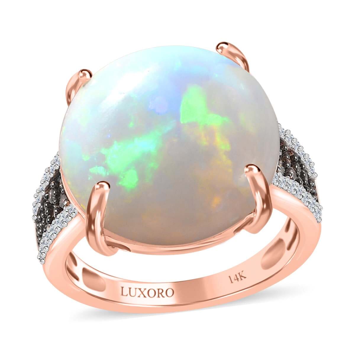 Luxoro 14K Rose Gold AAA Ethiopian Welo Opal, I3 Natural Champagne and White Diamond Ring (Size 8.5) 4.50 Grams 10.25 ctw image number 0