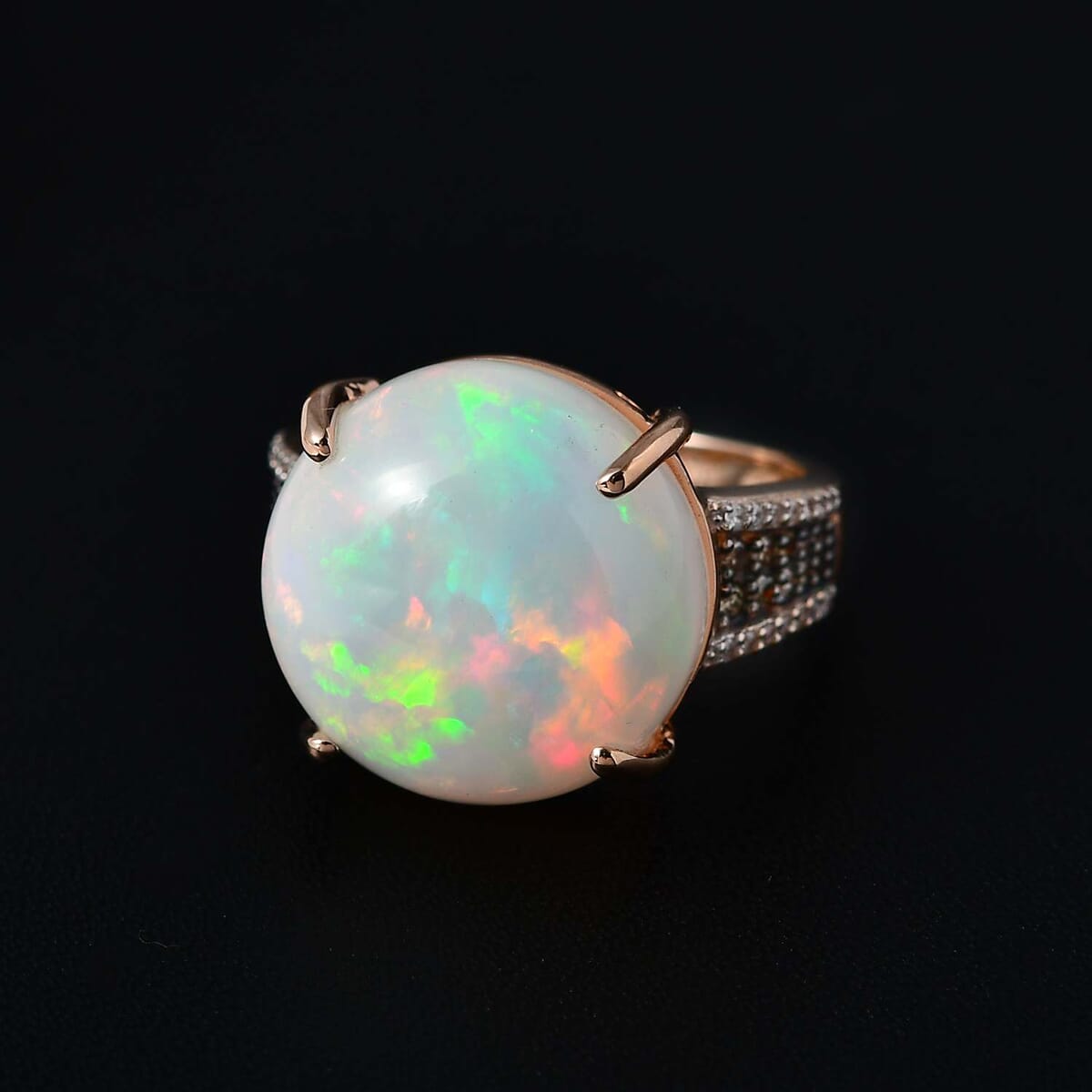 Luxoro 14K Rose Gold AAA Ethiopian Welo Opal, I3 Natural Champagne and White Diamond Ring (Size 8.5) 4.50 Grams 10.25 ctw image number 1