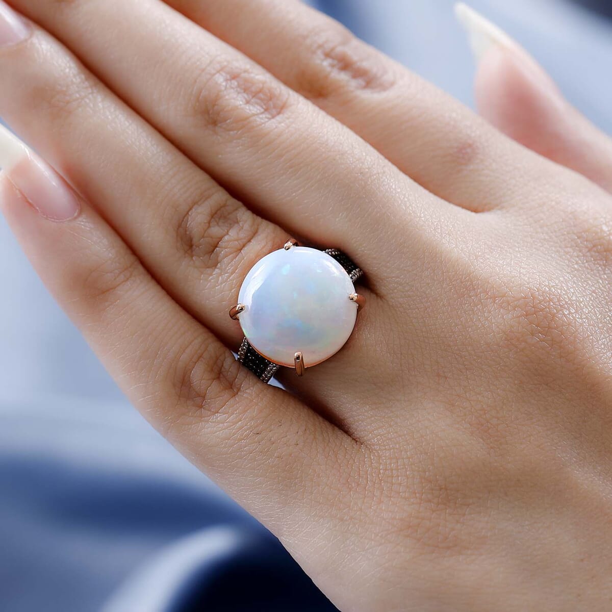 Luxoro 14K Rose Gold AAA Ethiopian Welo Opal, I3 Natural Champagne and White Diamond Ring (Size 8.5) 4.50 Grams 10.25 ctw image number 2