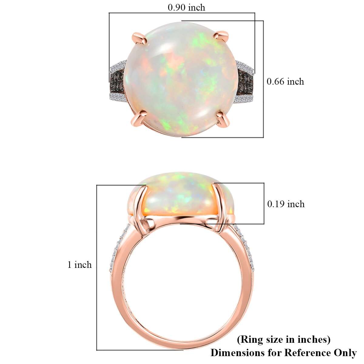 Luxoro 14K Rose Gold AAA Ethiopian Welo Opal, I3 Natural Champagne and White Diamond Ring (Size 8.5) 4.50 Grams 10.25 ctw image number 5
