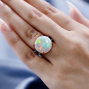 Luxoro 14K Rose Gold AAA Ethiopian Welo Opal, I3 Natural Champagne and White Diamond Ring (Size 10.0) 4.50 Grams 10.25 ctw