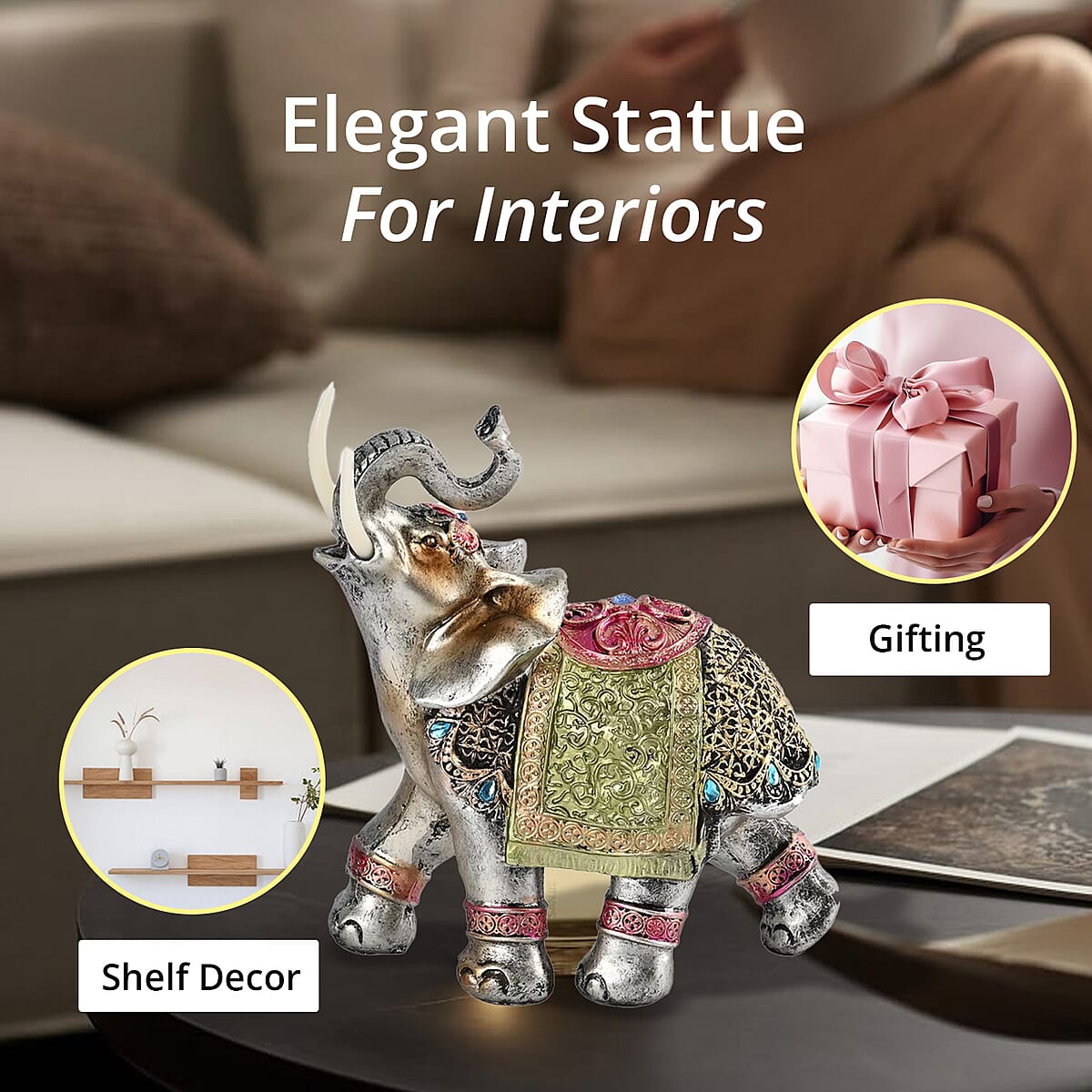 Silver Color Resin Elephant Statue image number 4