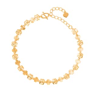 24K Yellow Gold Electroform 3mm Four-leaf Clover Chain Bracelet (6.5-8.0In) 5 Grams