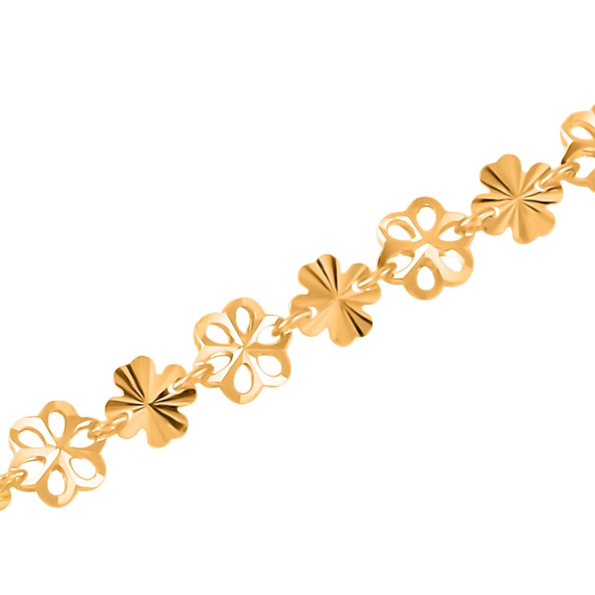 24K Yellow Gold Electroform 3mm Four-leaf Clover Chain Bracelet (6.5-8.0In) 5 Grams image number 1