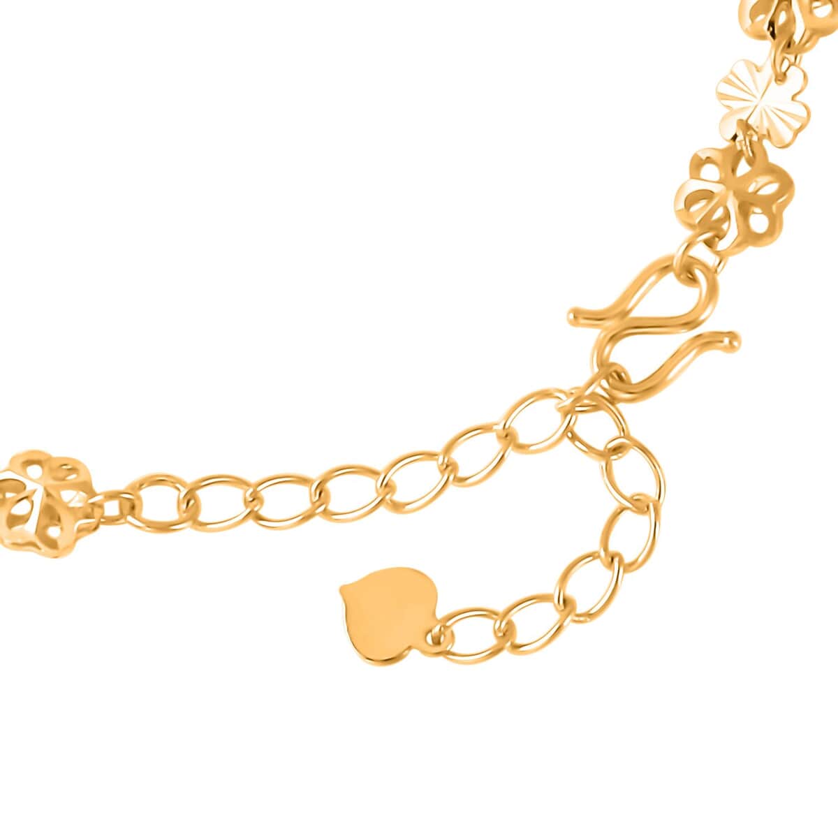 24K Yellow Gold Electroform 3mm Four-leaf Clover Chain Bracelet (6.5-8.0In) 5 Grams image number 2