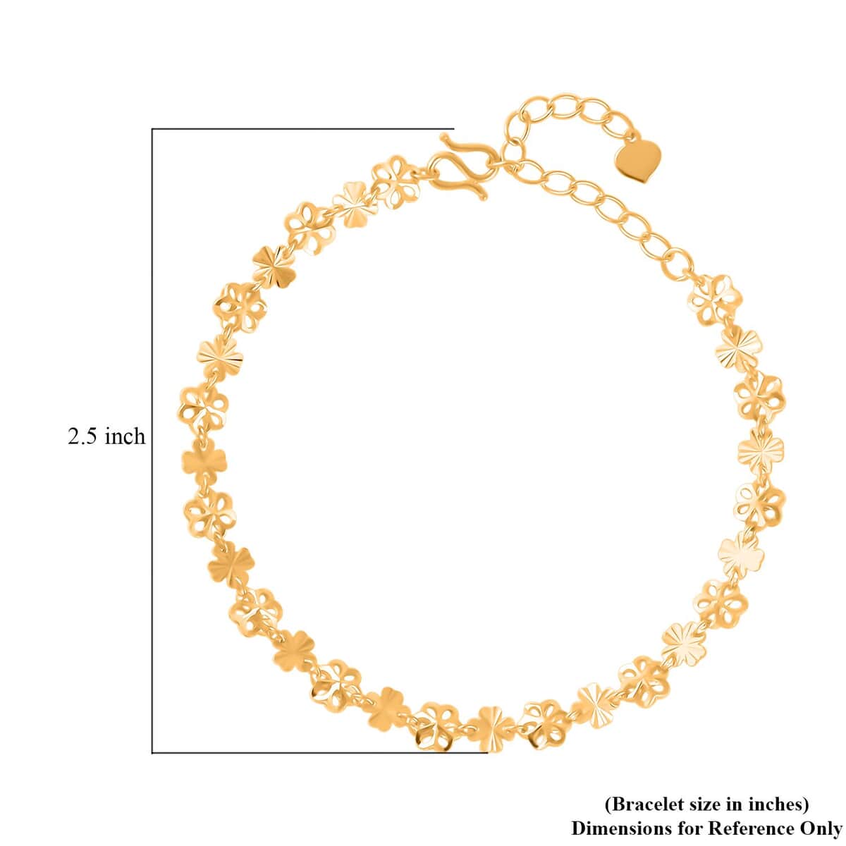 24K Yellow Gold Electroform 3mm Four-leaf Clover Chain Bracelet (6.5-8.0In) 5 Grams image number 3