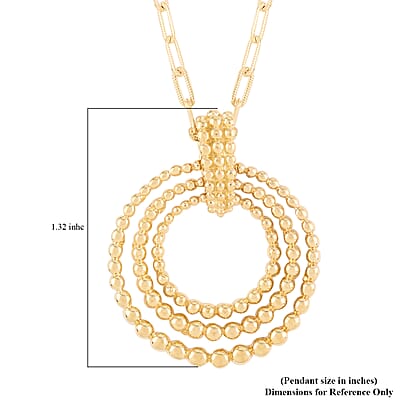 Vermeil Yellow Gold Over Sterling Silver 3 Holy Trinity Circle Pendant with Paper Clip Necklace 24 Inches 11.15 Grams
