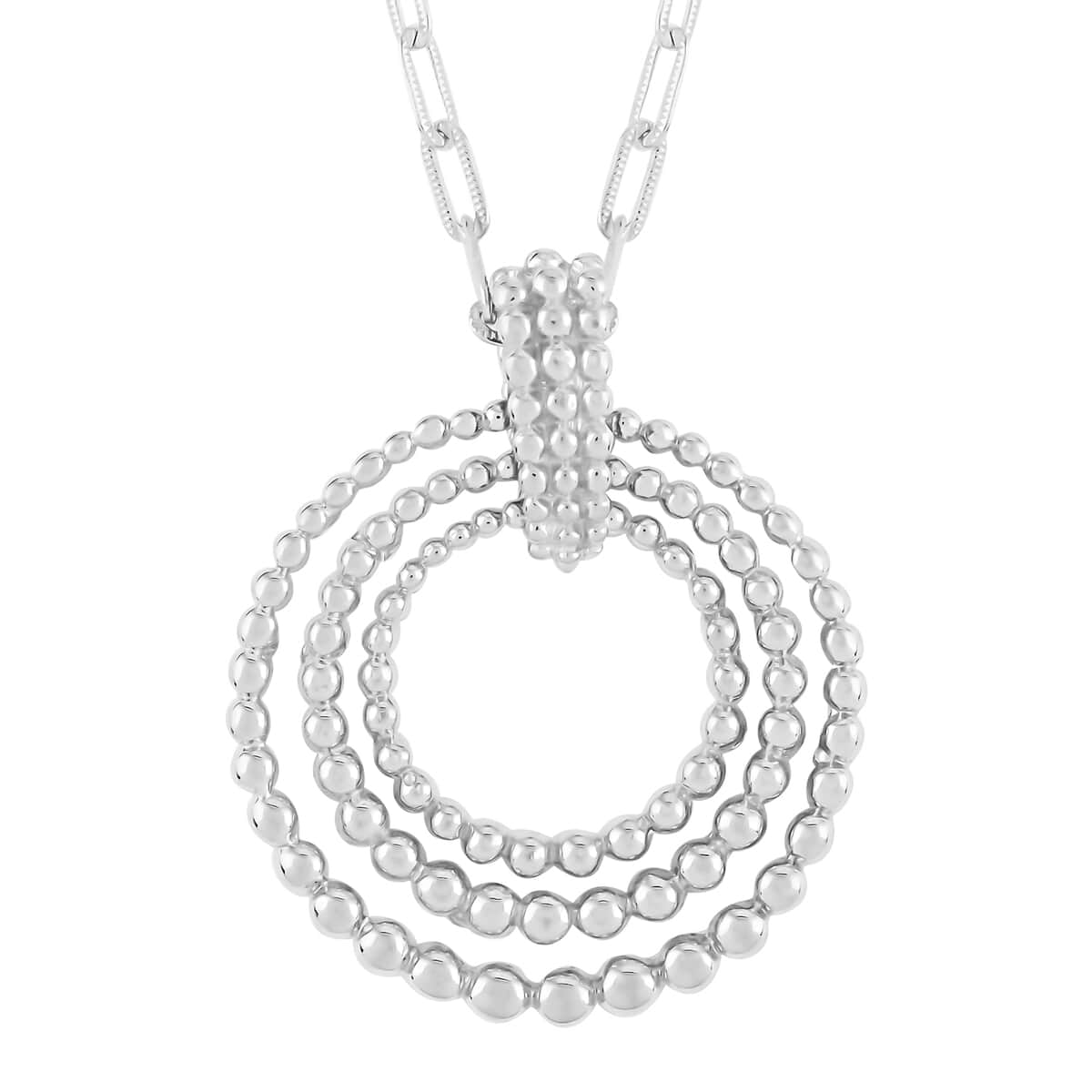 Platinum Over Sterling Silver 3 Holy Trinity Circle Pendant with Paper Clip Necklace 24 Inches 11.15 Grams image number 0
