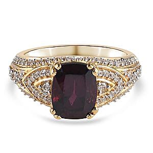 Orissa Rhodolite Garnet and Multi Gemstone 3.61 ctw Ring in 14K Yellow Gold Over Sterling Silver (Size 8.0)
