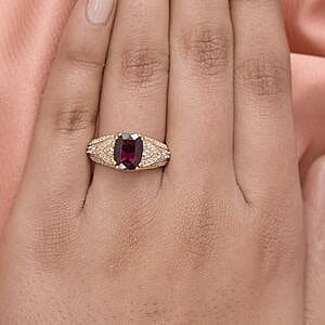 Orissa Rhodolite Garnet and Multi Gemstone 3.61 ctw Ring in 14K Yellow Gold Over Sterling Silver (Size 8.0)