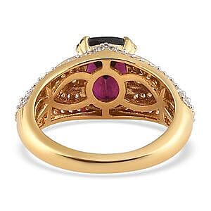 Orissa Rhodolite Garnet and Multi Gemstone 3.61 ctw Ring in 14K Yellow Gold Over Sterling Silver (Size 8.0)
