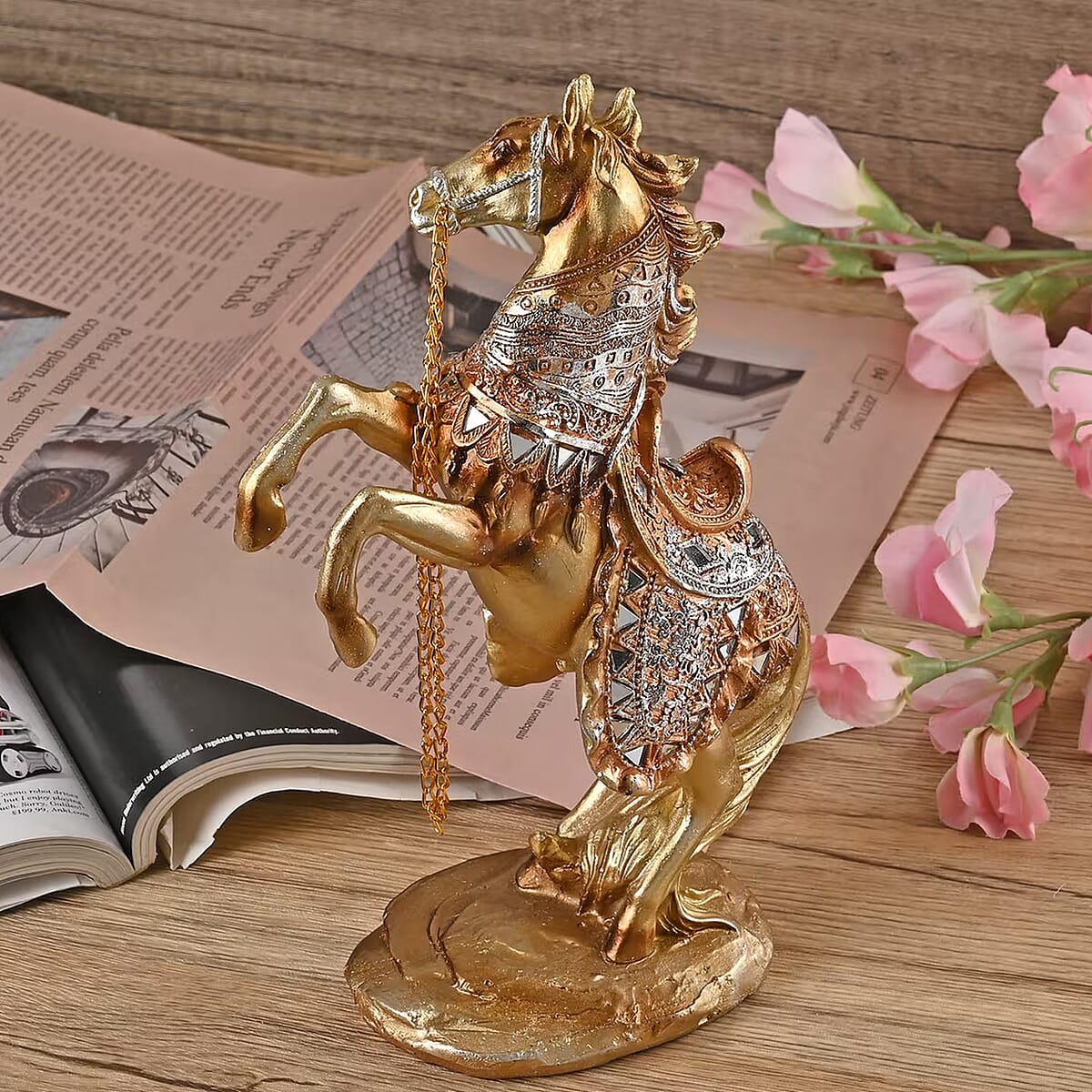 Gold Color Resin Horse Statue image number 1