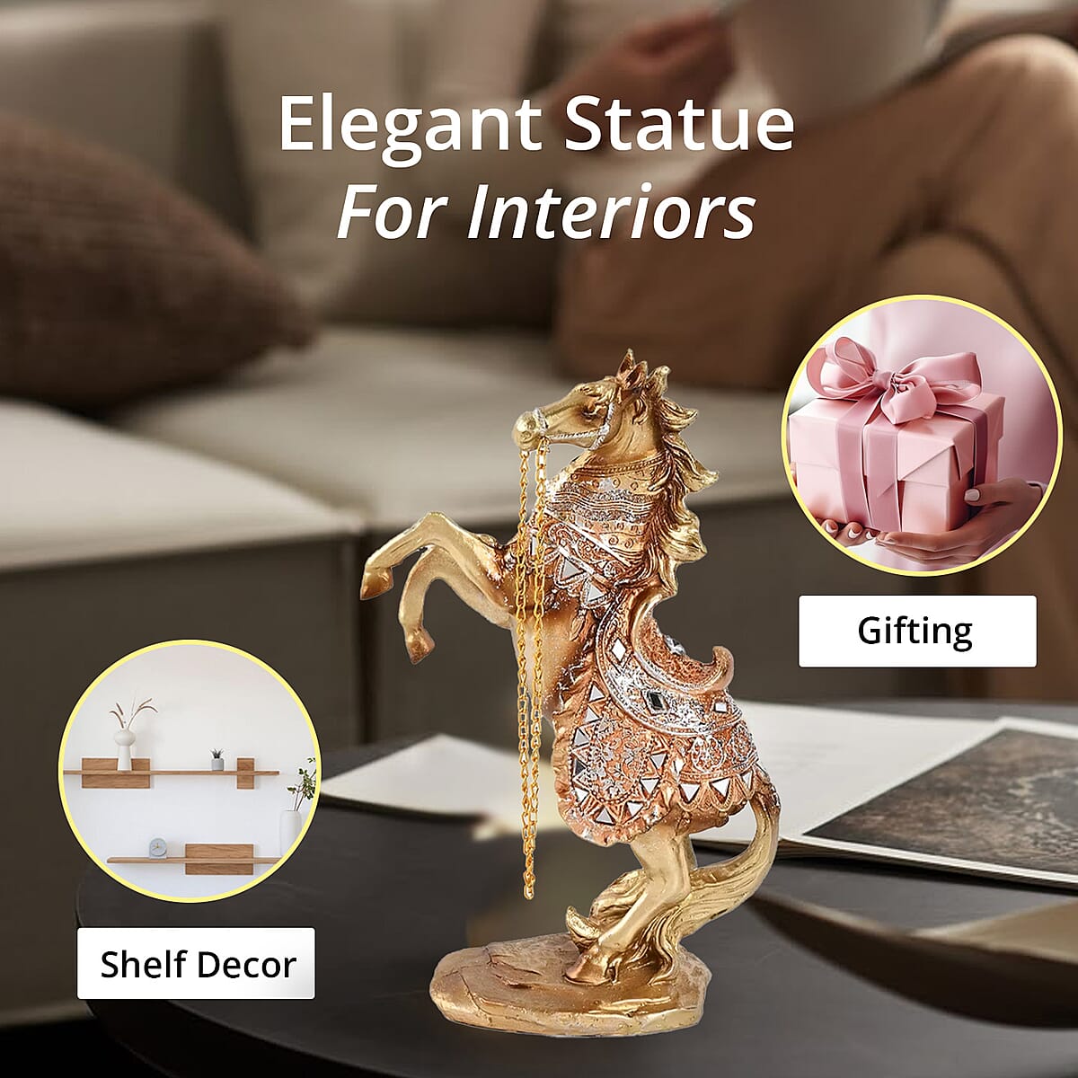 Gold Color Resin Horse Statue image number 5