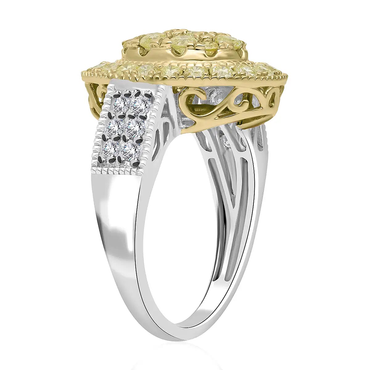 Luxoro I3 Natural Yellow and White Diamond 1.75 ctw Ring, 14K White and Yellow Gold Ring, Diamond Cluster Ring, Diamond Jewelry For Her (Size 9.5) image number 4