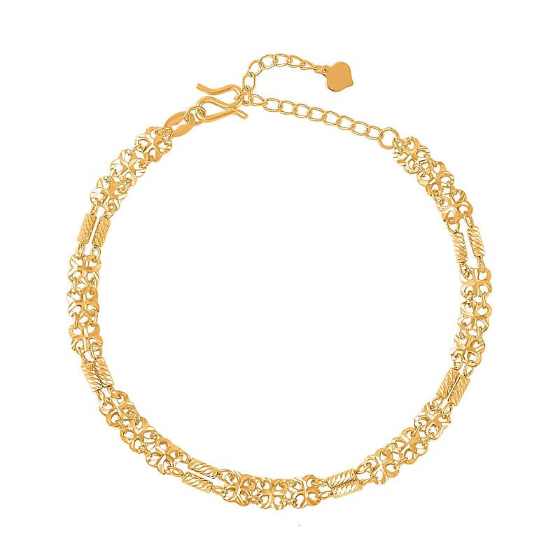 24K Yellow Gold Electroform 5mm Four-leaf Clover Chain Bracelet (6.5-8.0In) 5.35 Grams