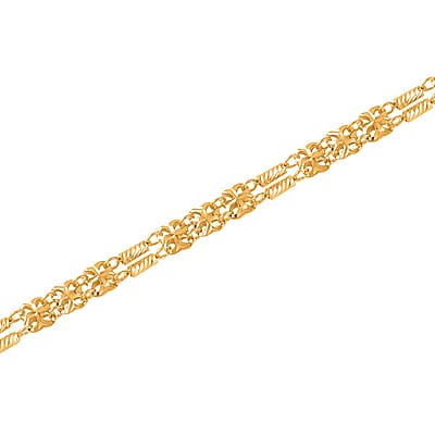 24K Yellow Gold Electroform 5mm Four-leaf Clover Chain Bracelet (6.5-8.0In) 5.35 Grams