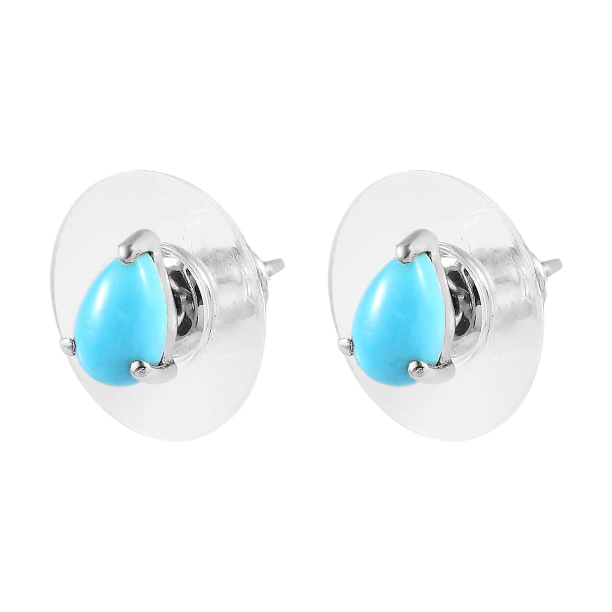 Sleeping Beauty Turquoise Solitaire Stud Earrings in Platinum Over Sterling Silver 0.80 ctw image number 3