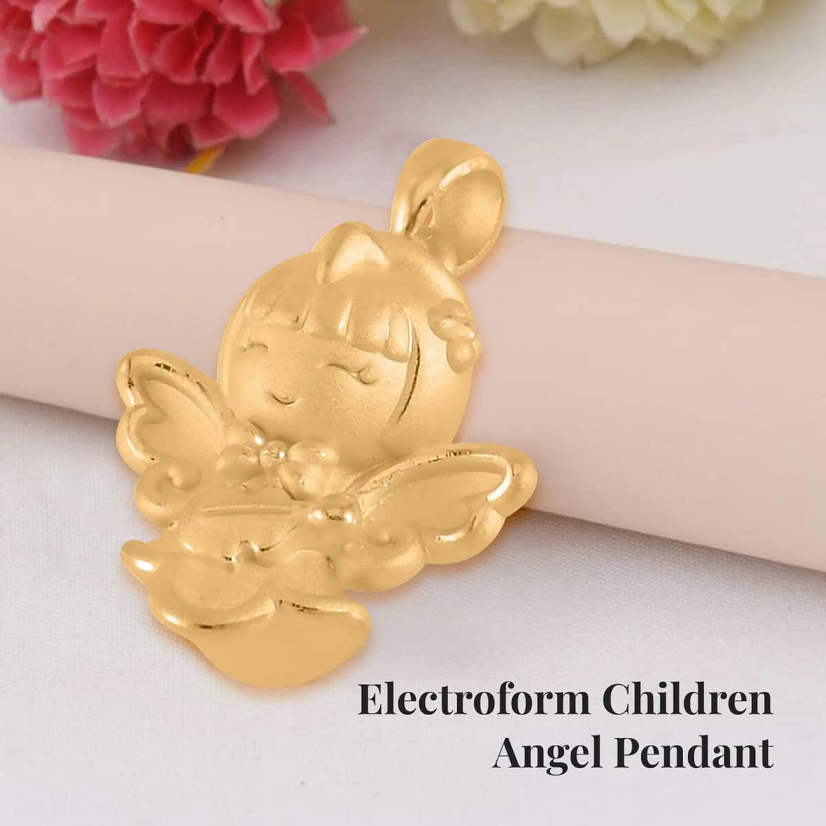 24K Yellow Gold Electroform Children Angel Pendant 2 Grams image number 1