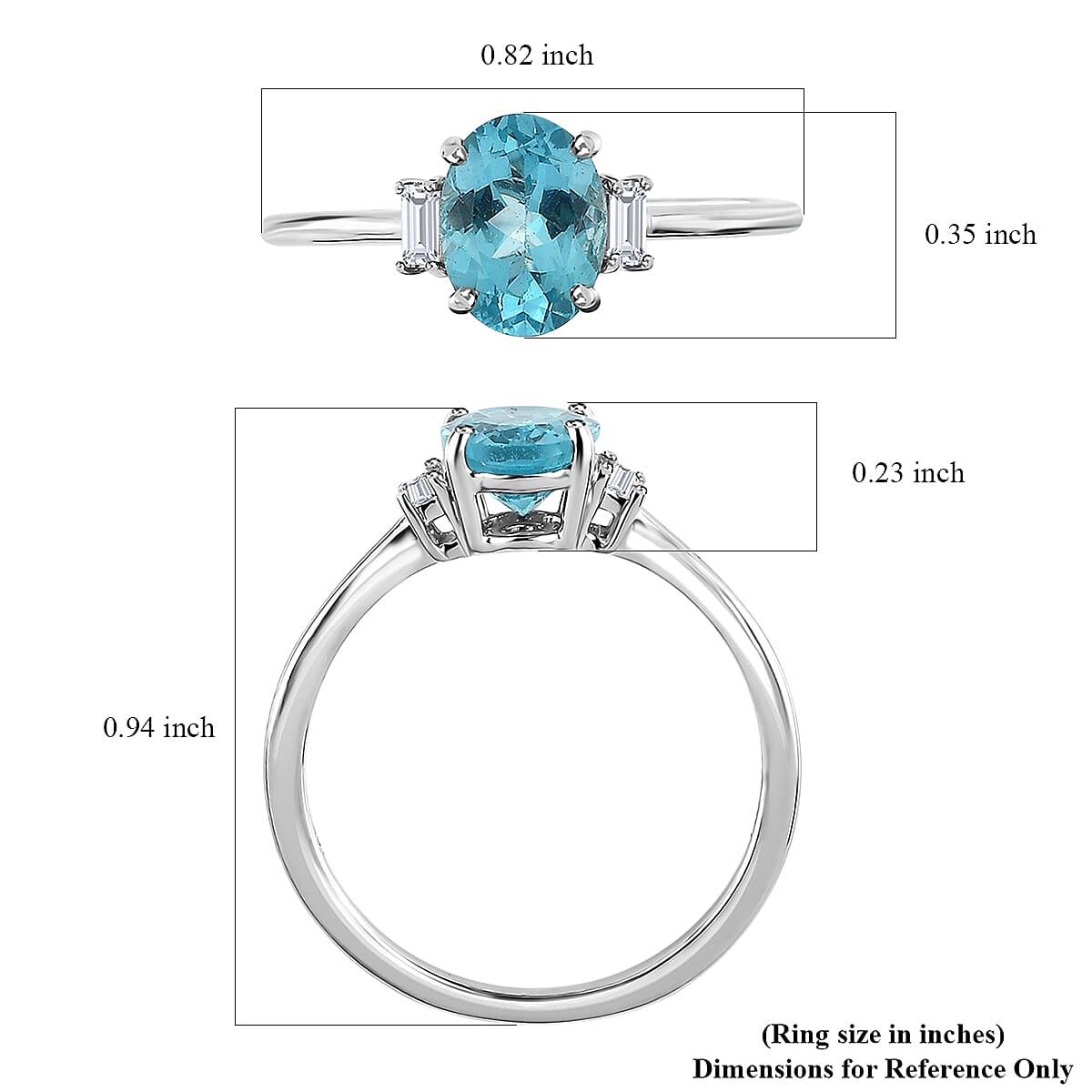 Luxoro Premium Madagascar Paraiba Apatite Ring in 10K White Gold, Moissanite Accent Ring, Apatite Jewelry, Gold Gifts For Her 1.35 ctw image number 5