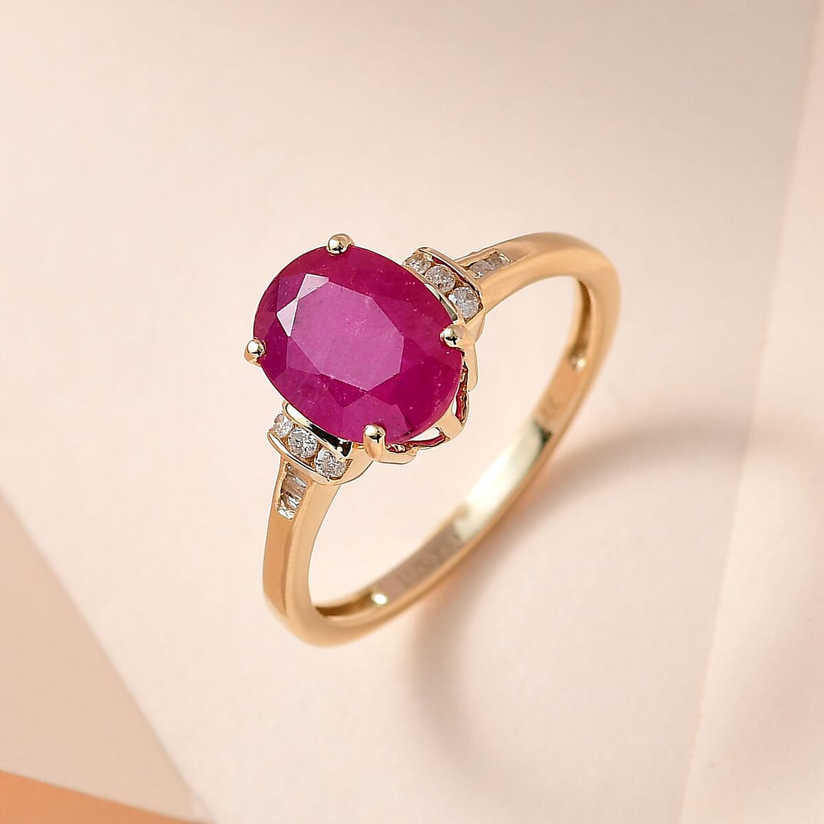 Luxoro 14K Yellow Gold AAA Montepuez Ruby and G-H I2 Diamond Ring (Size 10.5) 1.75 ctw image number 1