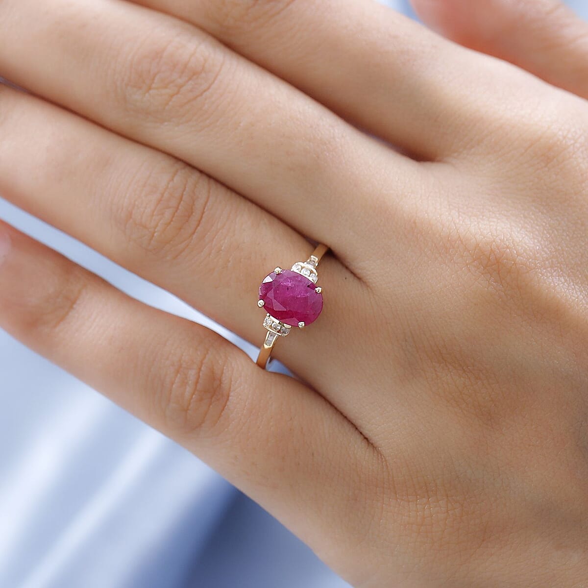 Luxoro 14K Yellow Gold AAA Montepuez Ruby and G-H I2 Diamond Ring (Size 10.5) 1.75 ctw image number 2