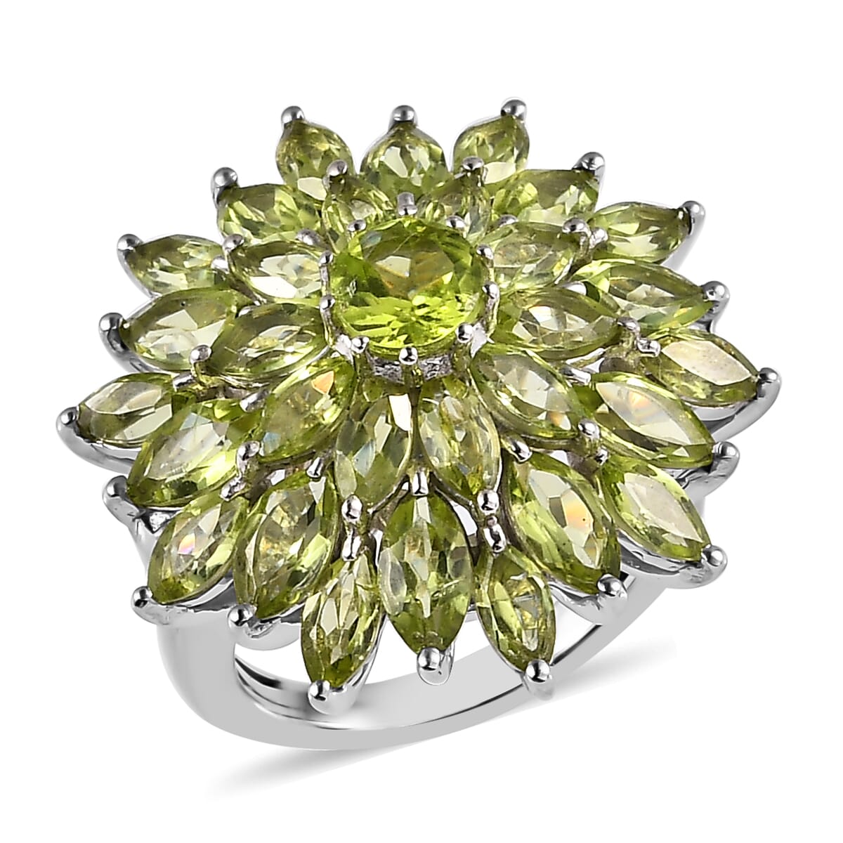 Premium Peridot Floral Spray Ring in Platinum Over Sterling Silver 6.40 ctw image number 0