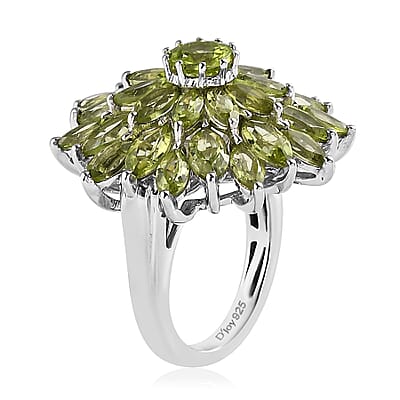 Premium Peridot Floral Spray Ring in Platinum Over Sterling Silver (Size 10.0) 6.40 ctw