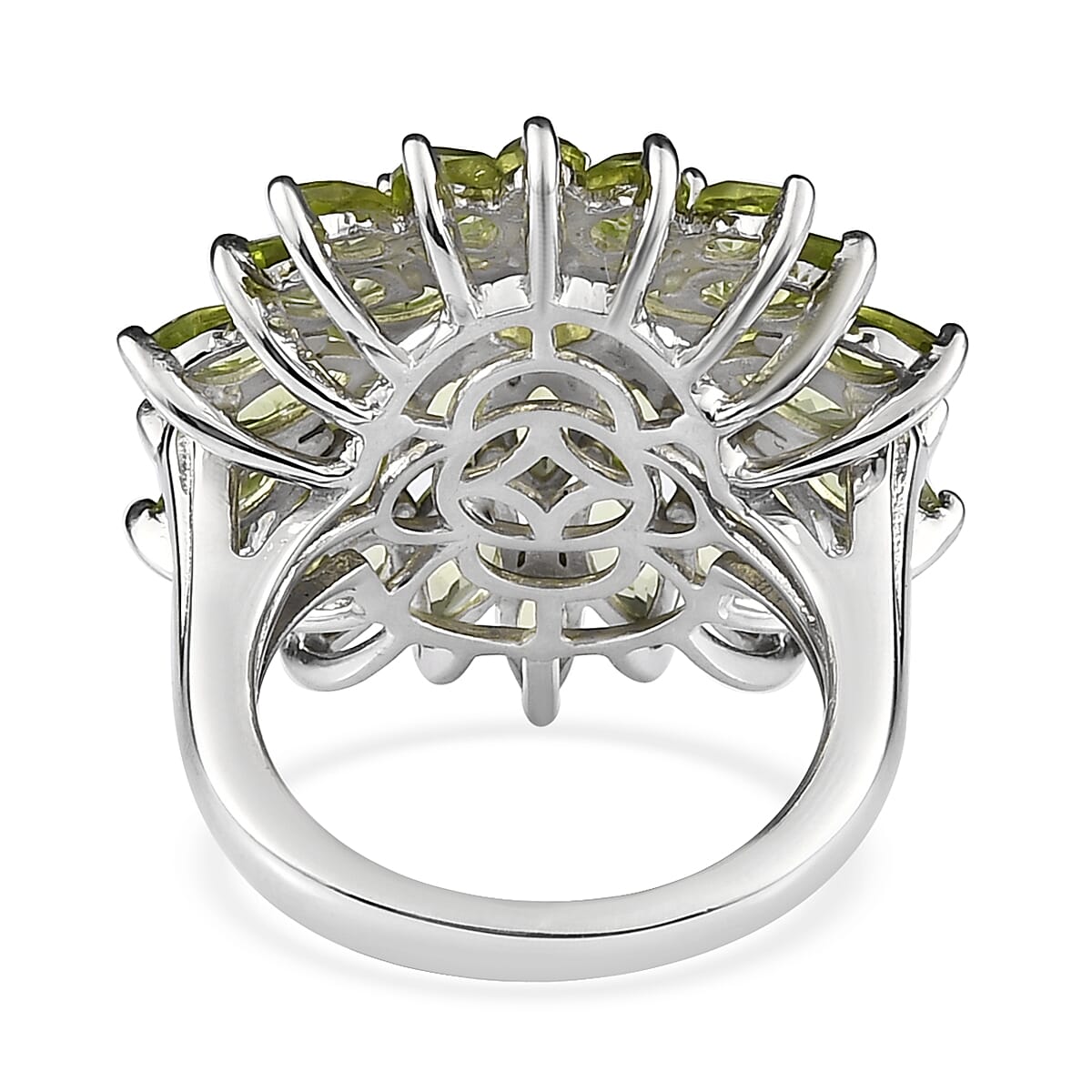 Premium Peridot Floral Spray Ring in Platinum Over Sterling Silver (Size 10.0) 6.40 ctw