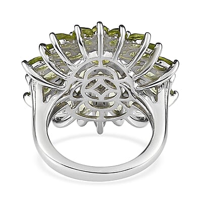 Premium Peridot Floral Spray Ring in Platinum Over Sterling Silver (Size 10.0) 6.40 ctw