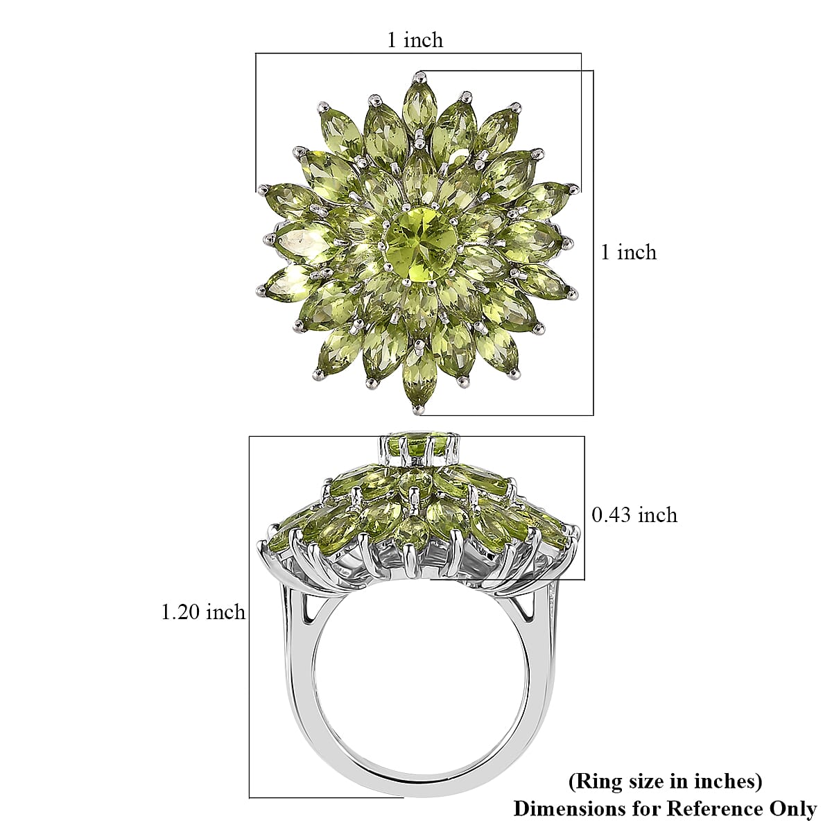 Premium Peridot Floral Spray Ring in Platinum Over Sterling Silver (Size 10.0) 6.40 ctw