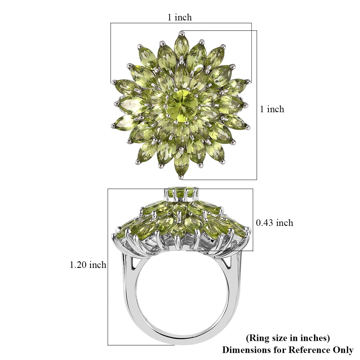 Premium Peridot Floral Spray Ring in Platinum Over Sterling Silver 6.40 ctw image number 5