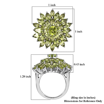 Premium Peridot Floral Spray Ring in Platinum Over Sterling Silver (Size 10.0) 6.40 ctw