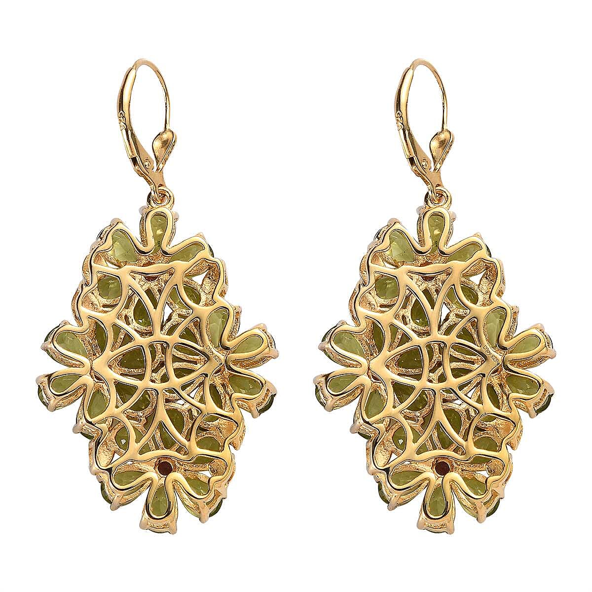 Premium Peridot and Orissa Rhodolite Garnet Lever Back Floral Earrings in Vermeil Yellow Gold Over Sterling Silver 20.60 ctw image number 3