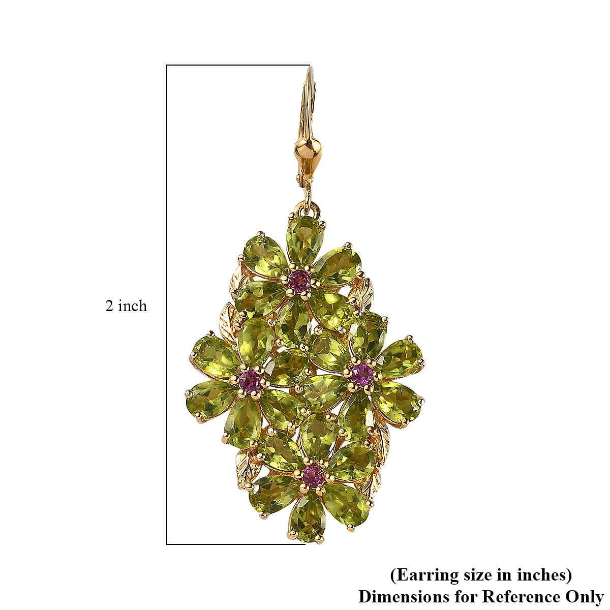 Premium Peridot and Orissa Rhodolite Garnet Lever Back Floral Earrings in Vermeil Yellow Gold Over Sterling Silver 20.60 ctw image number 4