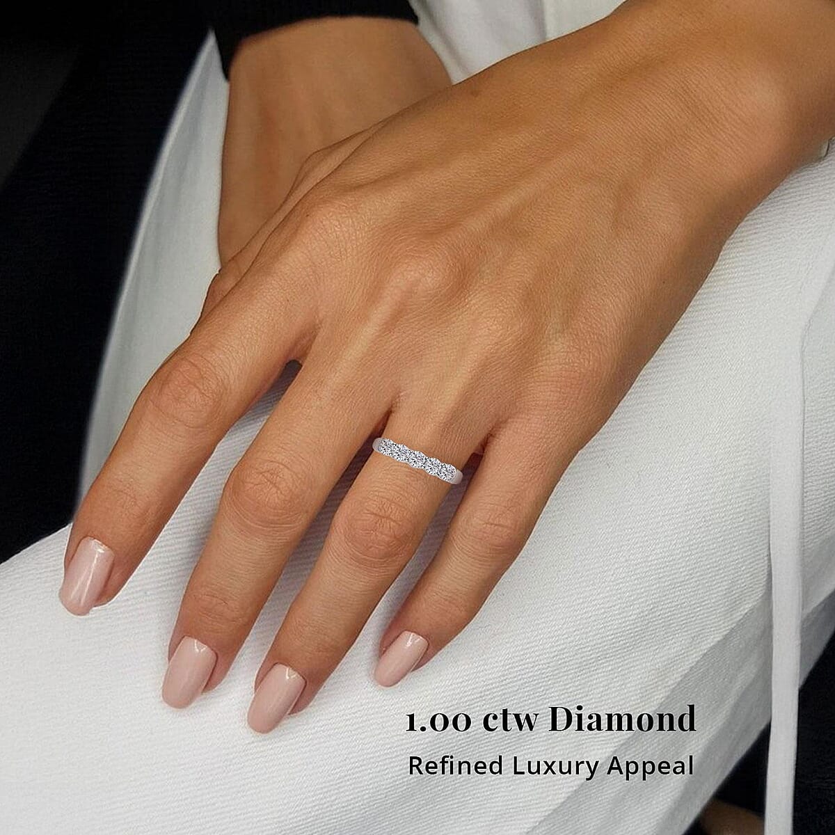 Modani G VVS2 Natural Diamond Ring, 950 Platinum Ring, 5 Stone Ring, Wedding Band Ring 8 Grams 1.00 ctw image number 1