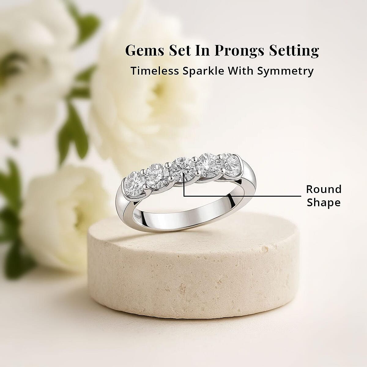 Modani G VVS2 Natural Diamond Ring, 950 Platinum Ring, 5 Stone Ring, Wedding Band Ring 8 Grams 1.00 ctw image number 4