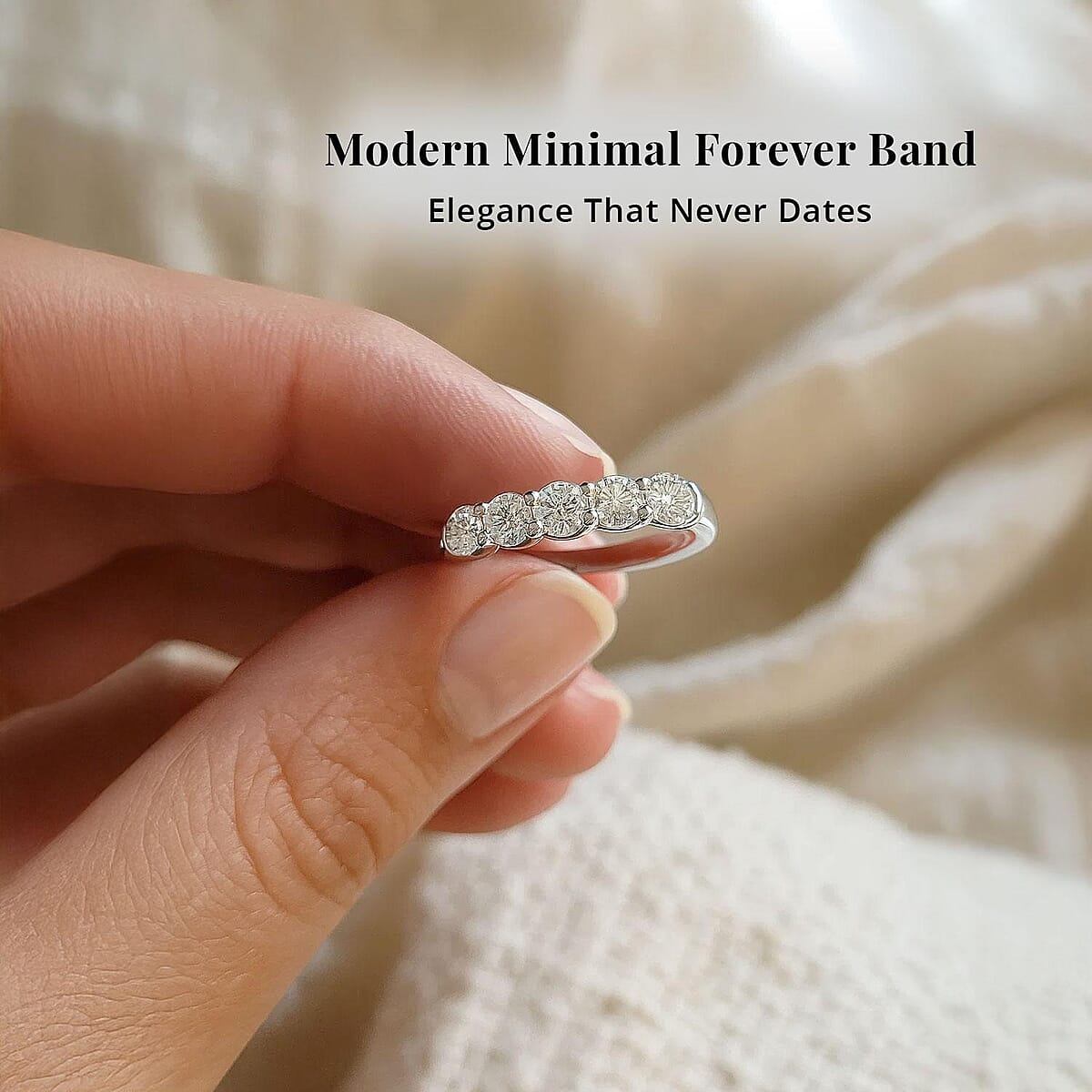 Modani G VVS2 Natural Diamond Ring, 950 Platinum Ring, 5 Stone Ring, Wedding Band Ring 8 Grams 1.00 ctw image number 5